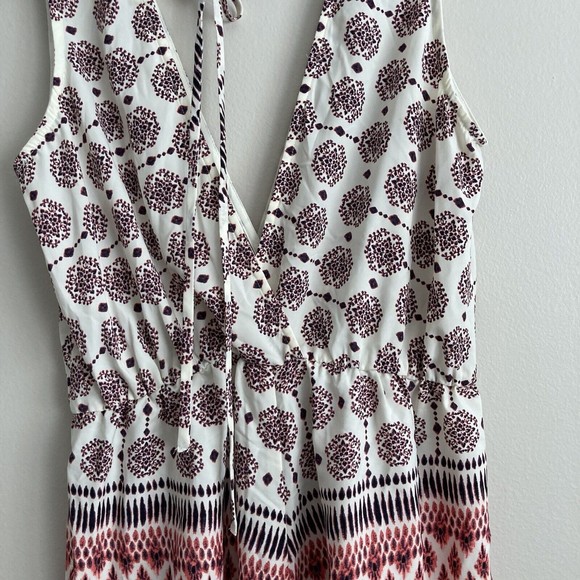 ILLA ILLA Womens Sleeveless Short Romper White Pink Tie Back Size Large - Picture 10 of 12